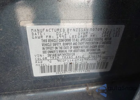 2017 Nissan Sentra Sv z USA, uszkodzony, nr VIN 3N1AB7AP7HY259124